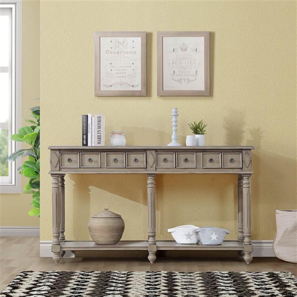 Retro Console Table Entryway Table 58" Long Sofa Table with 2 Drawers in Same Size and Bottom Shelf for Storage (Rustic )