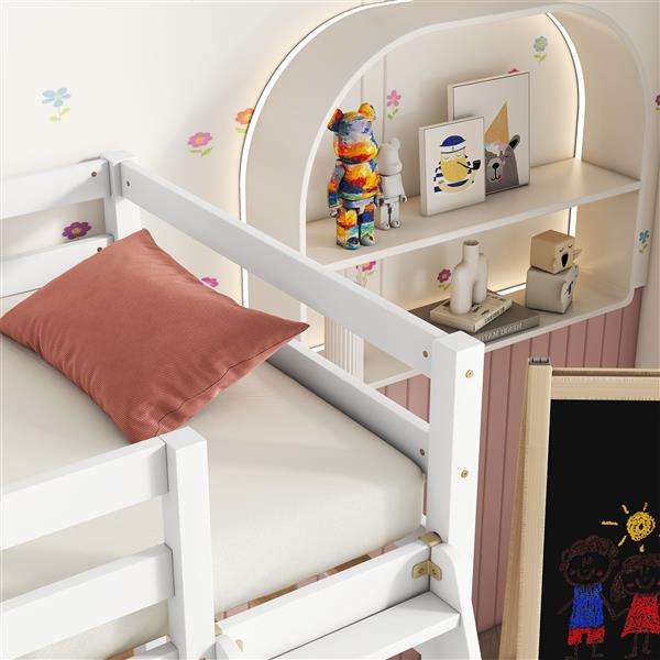 Twin Size High Loft Bed with inclined Ladder, Guardrails,White