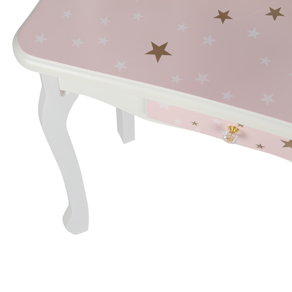 Wooden Toy Children's Dressing Table Three Foldable Mirror/Chair/Single Drawer Pink Star Style