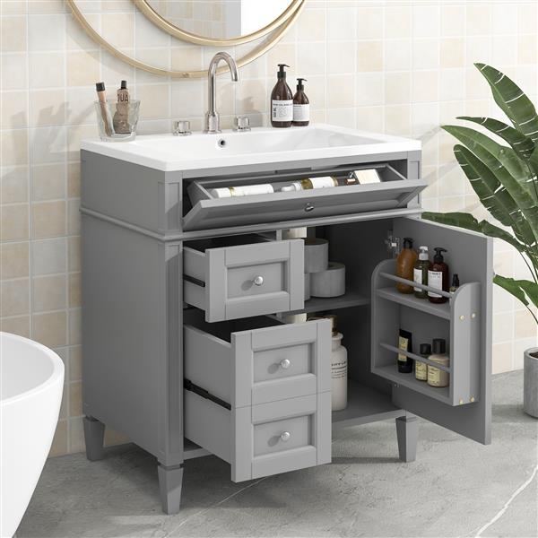 30'' Bathroom Vanity with Top Sink, Modern Bathroom Storage Cabinet with 2 Drawers and a Tip-out Drawer, Single Sink Bathroom Vanity