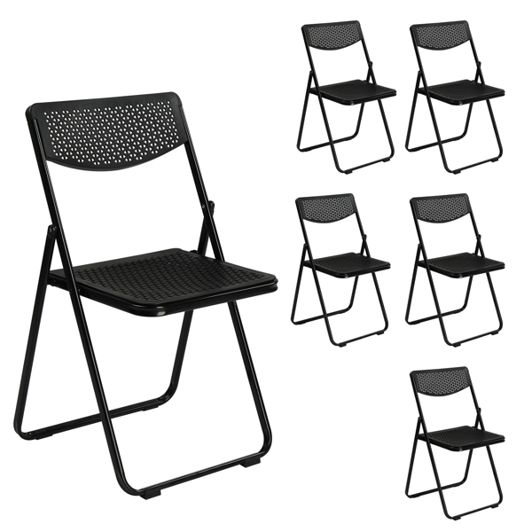 6 Pack Plastic Folding Chairs, Lightweight Stackable Commercial Chairs, Portable Event Seats Indoor Outdoor for Home Event Party Picnic School Wedding, Black