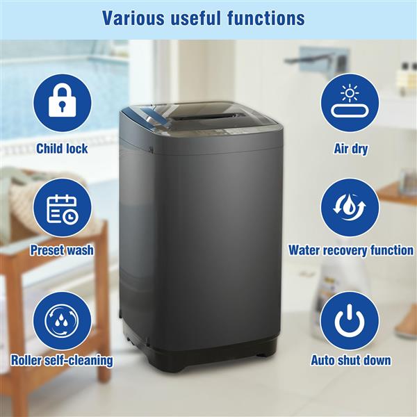 Portable home automatic washer, Maximum 2.0 Cu.ft. of laundry, 8 water levels/10 programs for apartments, college dorms, RVs, camping and other places where space is limited