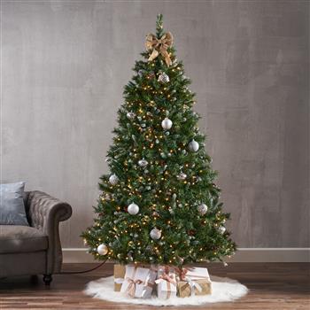 7\\' Mixed Frosted Hinged Tree with 52 Frosted Pine Cones and 26 Red Berry and 450 Clear Lights-UL,Dia:53\\",1219 Tips