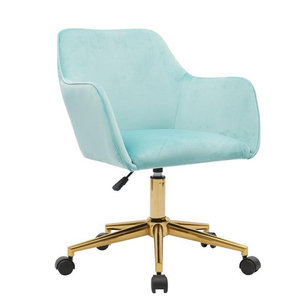 Modern Velvet Fabric Material Adjustable Height 360 revolving Home Office Chair with Gold Metal Legs and Universal Wheels for Indoor,Aqua Light Blue