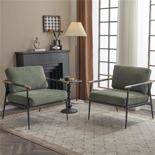 Upholstered Mid Century Lounge Chair Reading Armchair Chenille Fabric Modern Arm Chair with Metal Frame , Chair for Living Room,  Green