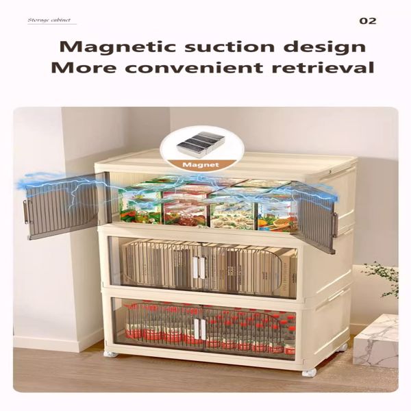 19.69" Side Wide Folding Storage Cabinet ,5 Tiers,19.69"×11.81"×50.00",Collapsible Storage Bins with Magnetic Door, Plastic Storage Cabinet with Wheels, Closet organizers and Storage Containers 