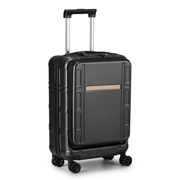 Carry on Luggage 22 X 14 X 9 Airline Approved, ABS+PC 20 Inch Luggage with Front Compartment, Double Spinner Wheels, TSA Lock，Black Color