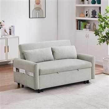 55.1\\" Pull Out Sleep Sofa Bed Loveseats Sofa Couch with Adjsutable Backrest, Storage Pockets, 2 Soft Pillows, USB Ports for Living Room, Bedroom, Apartment, Office, Beige