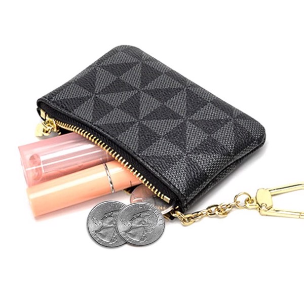 Coin Purse Change Mini Purse Wallet With Key Chain Ring Zipper for Men Women Fashionable Bag Key Chain Pendant Leather Classic Clutch Purse(Black)