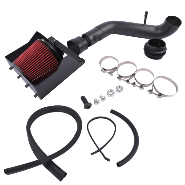 Black Heat Shield Cold Air Intake Kit + Red Filter for 2011-14 Ford F150 5.0L V8