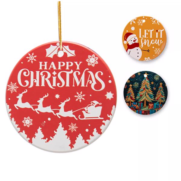 50PCS Sublimation Circle Christmas Decoration 3" Blank Ceramic Hanging (Round)