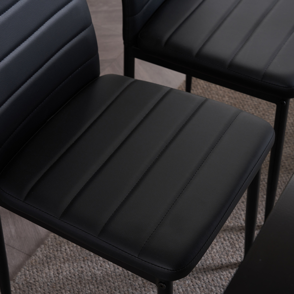 4pcs Elegant Assembled Stripping Texture High Backrest Dining Chairs Black（Replace encoding：13028198-18410366）