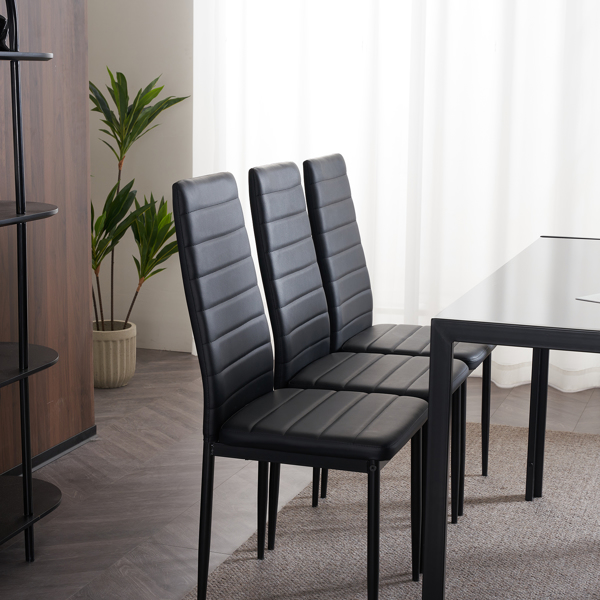 4pcs Elegant Assembled Stripping Texture High Backrest Dining Chairs Black（Replace encoding：13028198-18410366）