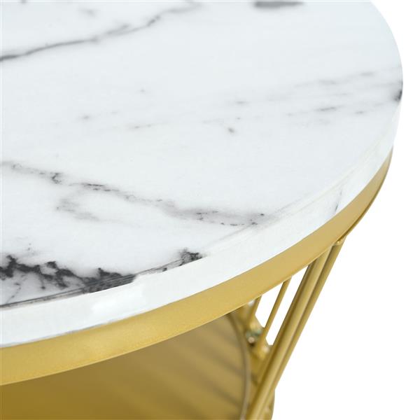 [VIDEO provided] Φ27.5'' & Φ17.7'' Nesting Coffee Table with Marble Grain Table Top, Golden Iron Frame Round Coffee Table, Set of 2, for Living Room, Balcony, White