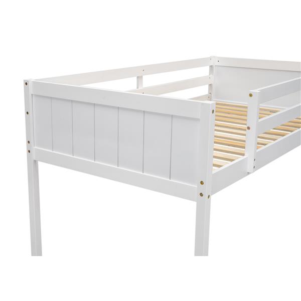 Twin Size Wood Low Loft Bed with Ladder, ladder can be placed on the left or right, White