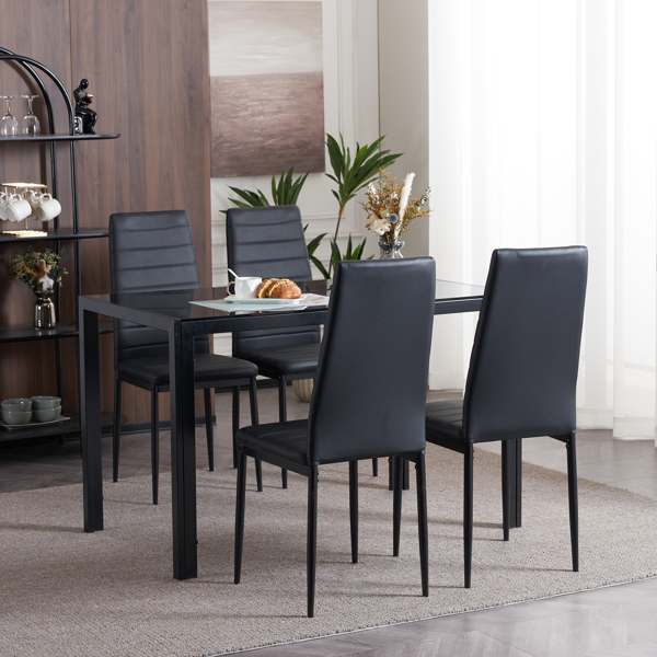 4pcs Elegant Assembled Stripping Texture High Backrest Dining Chairs Black（Replace encoding：13028198-18410366）