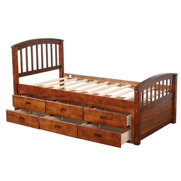 . Twin Size Platform Storage Bed Solid Wood Bed with 6 Drawers