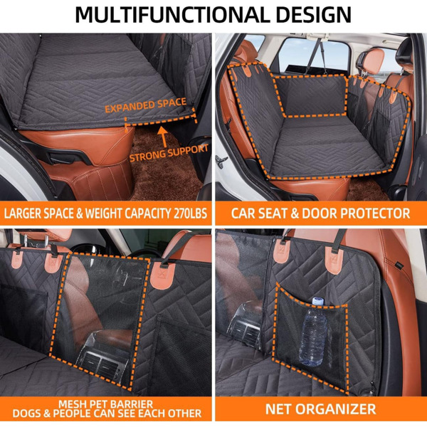 Hard Bottom Car Seat Extender, Dog Car Seat Cover for Back Seat Hard Bottom, Hard Bottom Car Seat Cover, Extender with a Hard Bottom for Large Dogs Keep The Car Clean (black, 3 seat)