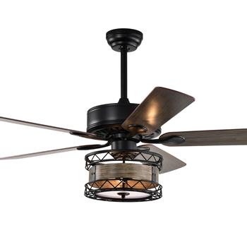 52 Inch Farmhouse 3 Lights Ceiling Fan with 5 Wood Blades, Two-color fan blade, AC Motor, Remote Control, Reversible Airflow, Multi-Speed, Adjustable Height, Traditional Ceiling Fa (No include Bulbs)