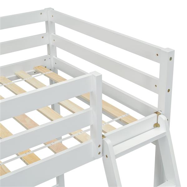 Twin Size High Loft Bed with inclined Ladder, Guardrails,White