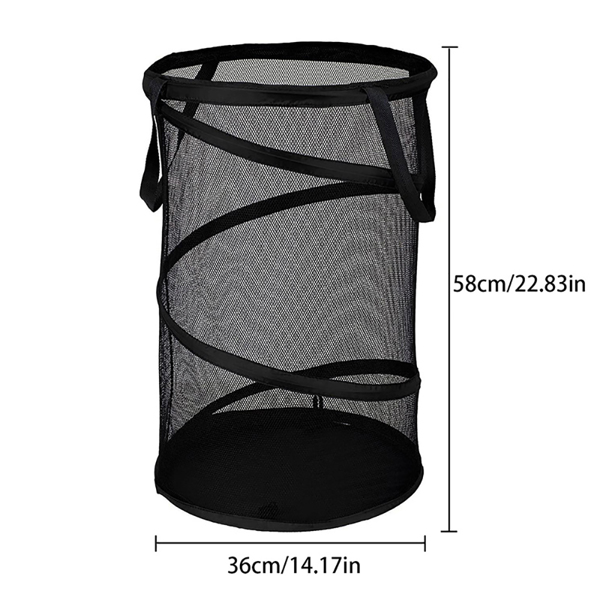 Large Collapsible Laundry Basket Foldable Mesh Pop Up Hamper with Handles for Laundry Room, Bathroom, Kids Room, College Dorm, Travel, Storage Organizer Black ﻿