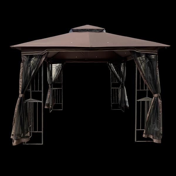 10x10 Outdoor Patio Gazebo Canopy Tent With Ventilated Double Roof And Mosquito net(Detachable Mesh Screen On All Sides),Suitable for Lawn, Garden, Backyard and Deck,Brown Top