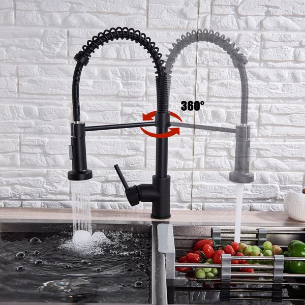 Matt Black Monobloc Kitchen Sink Mixer Tap with Pull Out Hose Spray Single Lever