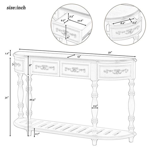 52''Modern and Contemporary Curved Console Table Sofa Table Entryway Table for Hallway Living Room with 4 Drawers and 1 Shelf