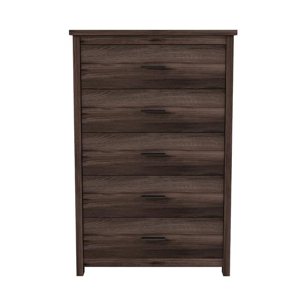 Retro American Country Style Wooden Dresser with 5 Drawer, Storage Cabinet for Bedroom, Dark Walnut