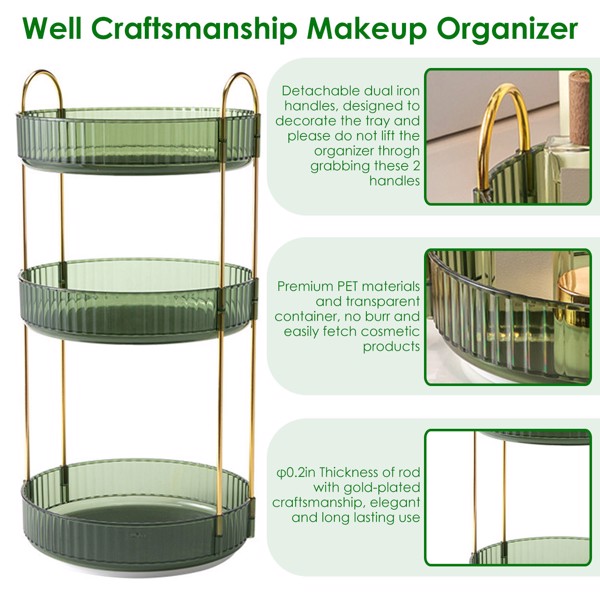 360° Rotating Makeup Organizer, Large-Capacity Skincare Make Up Storage 3 Tier Perfume Organizers Cosmetic Dresser Organizer with Makeup Brush Holder, Fits Bedroom, Bathroom, Vanity Shelf Countertop