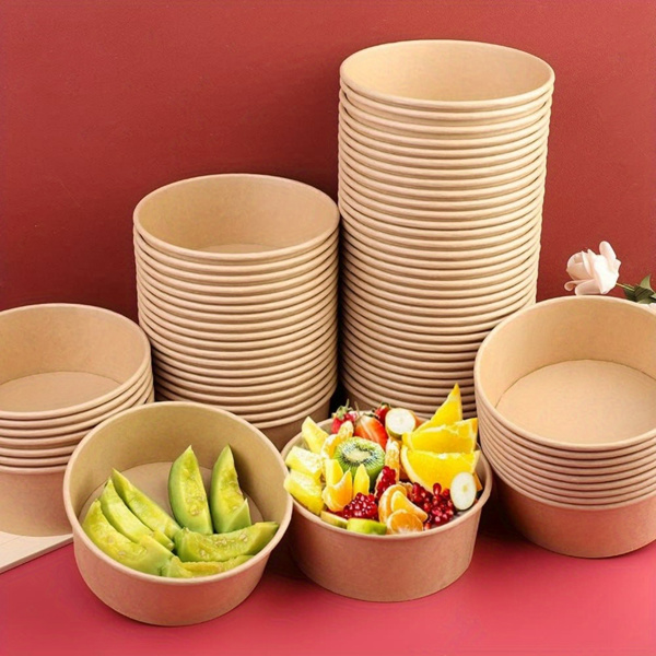 25 oz disposable bowl, 100 pieces, kraft paper bowl, circular paper food container, used for hot and cold food, soup, ice cream, and yogurt