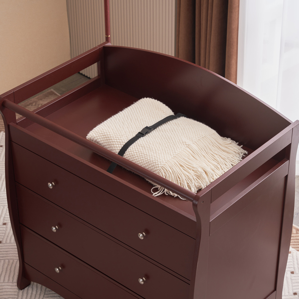 【Old Code:62594198】90*58*99cm Three Drawers With Seat Belt Baby Wooden Bed Nursing Table Brown