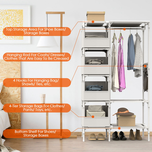 Portable Closet Wardrobe Clothes Storage Cabinet Organizer Garment Hanging Rack Shelves 