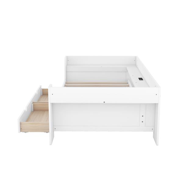 Twin Size Daybed with Shelves, Drawers and Built-In Charging Station, White