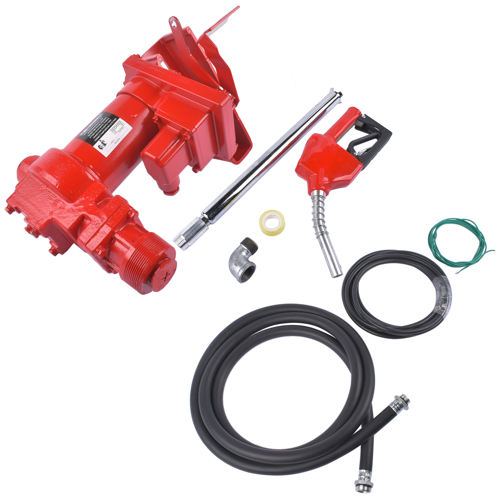 Red Nozzle Large Bore 12V 15 GPM 13A Fuel Transfer Pump with Discharge Hose view 3