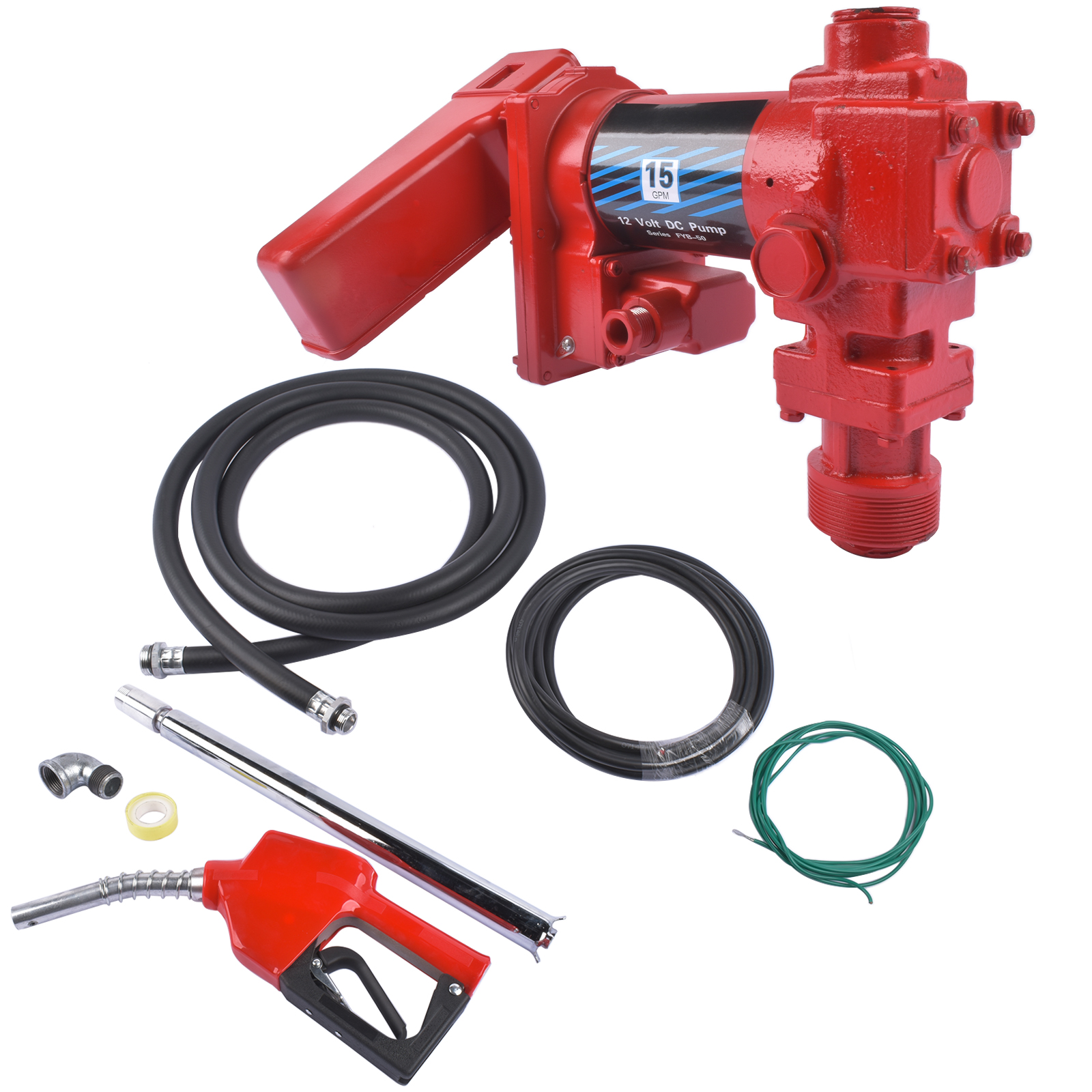 Red Nozzle Large Bore 12V 15 GPM 13A Fuel Transfer Pump with Discharge Hose view 4