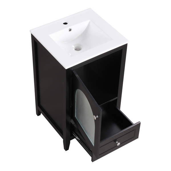 20" Bathroom Vanity with Sink, Bathroom Cabinet with Soft Closing Glass Door, A Drawer, Black 