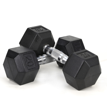 20LB (2piece)HDRS  Rubber Coated Solid Cast Iron Dumbbell with Contoured Chrome Handle, Hexagon Head