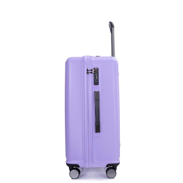 3 Piece Luggage Sets PC+ABS Lightweight Suitcase with Two Hooks, 360° Double Spinner Wheels, TSA Lock, (21/25/29) Light Purple