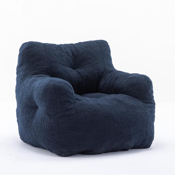 010-Soft Teddy Fabric Tufted Foam Bean Bag Chair With Teddy Fabric Dark Blue