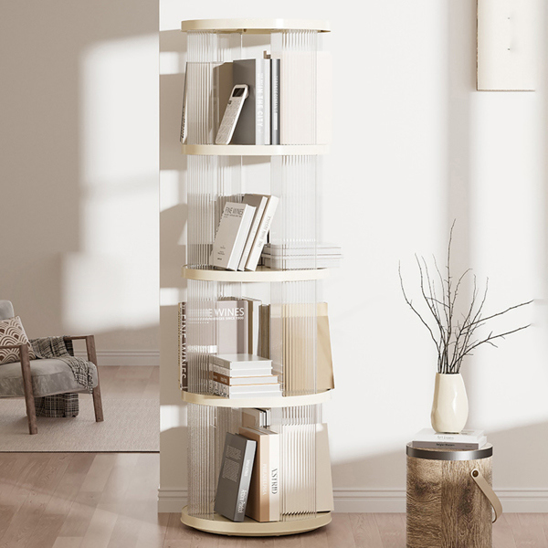 360° Rotating Bookshelf, Small Corner Bookcase with Small Footprint, 4 Tier Floor Standing Bookcasefor Kids&Adults, Narrow Book Shelf Organizer for Bedroom, Living Room, Round, White 