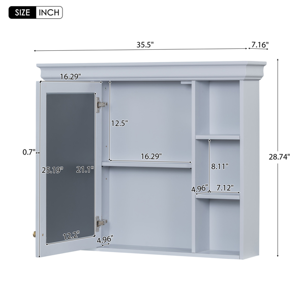 36'' Bathroom Vanity with Medicine Cabinet, Modern Mirror Cabinet with Adjustable Shelf, Bathroom Storage Cabinet with 4 Drawers, Solid Wood Frame Bathroom Storage Cabinet 