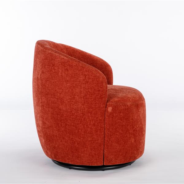 Chenille Fabric Swivel Accent Armchair Barrel Chair With Black Powder Coating Metal Ring,Orange