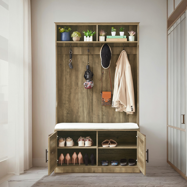  Wood Coat Rack, Storage Shoe Cabinet, with Clothes Hook, with Sponge Pad Product, Multiple Storage Racks, bedroom, porch wardrobe storage rack, Light Colour