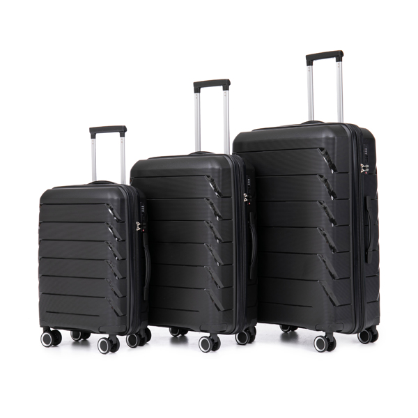 PP Luggage Sets 3 Piece(20/24/28), Expandable Carry On Luggage with TSA Lock Airline Approved, PP materials Hard Shell and Lightweight Suitcase with Spinner Wheels (Black) 