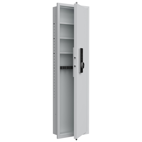 53" Fingerprint Touch Panel In-Wall Safe,Hidden Wall Gun Safe for Rifles with Adjustable Shelves,Assembled Storage Multifunctional Wall Safe for Firearm and Valuables (White-Fingerprint) 