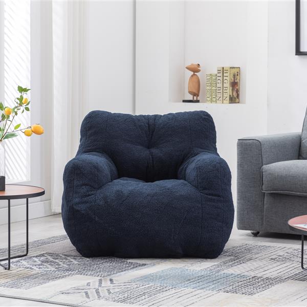 010-Soft Teddy Fabric Tufted Foam Bean Bag Chair With Teddy Fabric Dark Blue