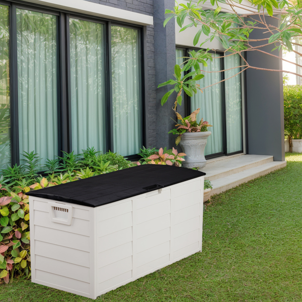 75gal 280L Outdoor Garden Plastic Storage Deck Box Chest Tools Cushions Toys Lockable Seat