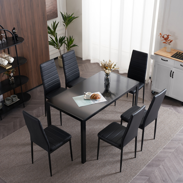 4pcs Elegant Assembled Stripping Texture High Backrest Dining Chairs Black（Replace encoding：13028198-18410366）