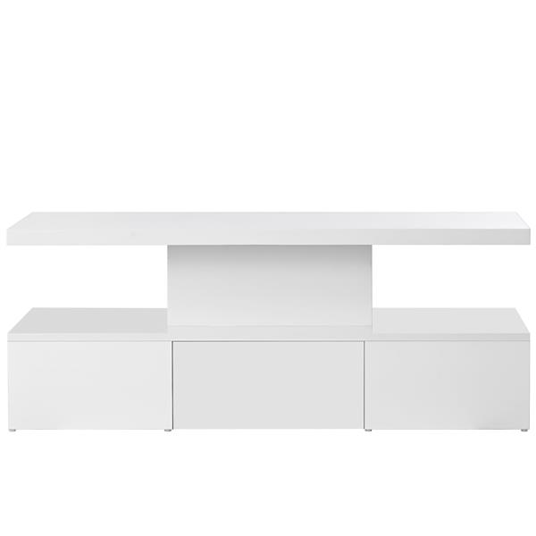 Modern Glossy Coffee Table With Drawer, 2-Tier Rectangle Center Table with LED lighting for Living room, 39.3''x19.6''x15.3'', White